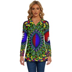 Grateful Dead Long Sleeve Drawstring Hooded Top by Sarkoni