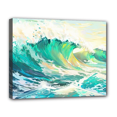 Waves Ocean Sea Tsunami Nautical Painting Canvas 14  X 11  (stretched) by uniart180623