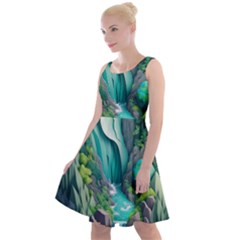 Waterfall Jungle Nature Paper Craft Trees Tropical Knee Length Skater Dress by uniart180623