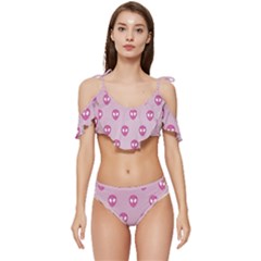 Alien Pattern Pink Ruffle Edge Tie Up Bikini Set	 by Ket1n9