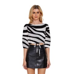 White Tiger Skin Mid Sleeve Drawstring Hem Top by Ket1n9