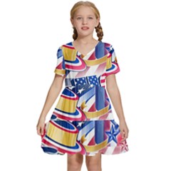 Independence Day United States Of America Kids  Short Sleeve Tiered Mini Dress by Ket1n9