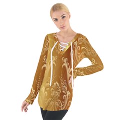 Golden Pattern Vintage Gradient Vector Tie Up T-shirt by Ket1n9