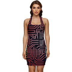 Circuit Board Seamless Patterns Set Sleeveless Wide Square Neckline Ruched Bodycon Dress by Ket1n9