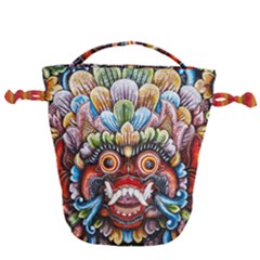 Wood Sculpture Bali Logo Drawstring Bucket Bag by Ket1n9