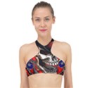 Confederate Flag Usa America United States Csa Civil War Rebel Dixie Military Poster Skull High Neck Bikini Top View1