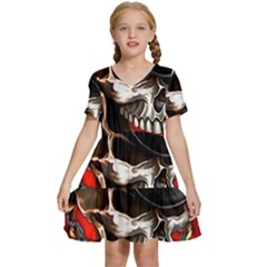 Confederate Flag Usa America United States Csa Civil War Rebel Dixie Military Poster Skull Kids  Short Sleeve Tiered Mini Dress by Ket1n9