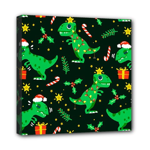 Christmas Funny Pattern Dinosaurs Mini Canvas 8  X 8  (stretched) by Ket1n9