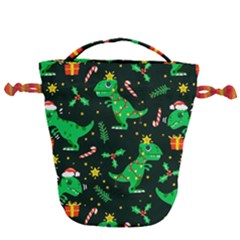 Christmas Funny Pattern Dinosaurs Drawstring Bucket Bag by Ket1n9