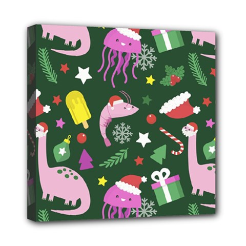 Dinosaur Colorful Funny Christmas Pattern Mini Canvas 8  X 8  (stretched) by Ket1n9