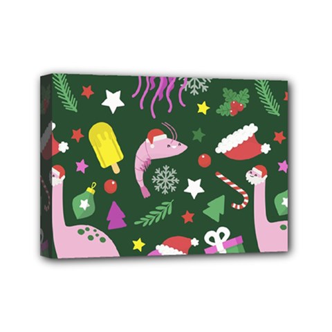 Dinosaur Colorful Funny Christmas Pattern Mini Canvas 7  X 5  (stretched) by Ket1n9