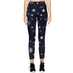 Christmas Snowflake Seamless Pattern With Tiled Falling Snow Pocket Leggings  by Ket1n9