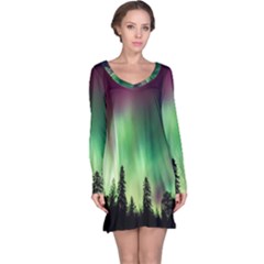 Aurora-borealis-northern-lights Long Sleeve Nightdress by Ket1n9