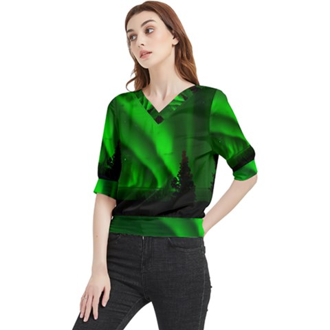 Aurora-borealis-northern-lights- Quarter Sleeve Blouse by Ket1n9
