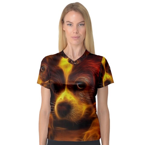 Cute 3d Dog V-neck Sport Mesh T-shirt by Ket1n9