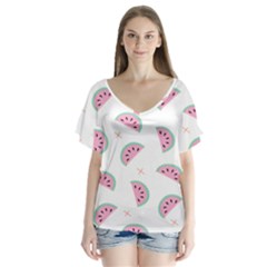 Watermelon Wallpapers  Creative Illustration And Patterns V-neck Flutter Sleeve Top by Ket1n9