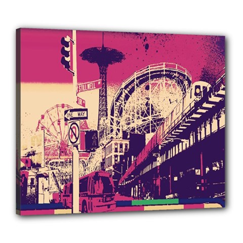Pink City Retro Vintage Futurism Art Canvas 24  X 20  (stretched) by Ket1n9