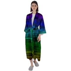 Blue And Green Lines Maxi Satin Kimono by Ket1n9
