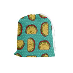Taco-drawing-background-mexican-fast-food-pattern Drawstring Pouch (large) by Ket1n9