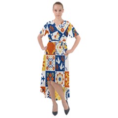 Mexican-talavera-pattern-ceramic-tiles-with-flower-leaves-bird-ornaments-traditional-majolica-style- Front Wrap High Low Dress by Ket1n9