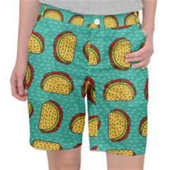 Taco-drawing-background-mexican-fast-food-pattern Women s Pocket Shorts by Ket1n9