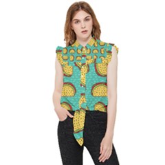 Taco-drawing-background-mexican-fast-food-pattern Frill Detail Shirt by Ket1n9
