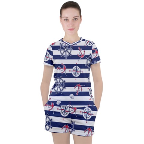 Seamless-marine-pattern Women s T-shirt And Shorts Set by Ket1n9