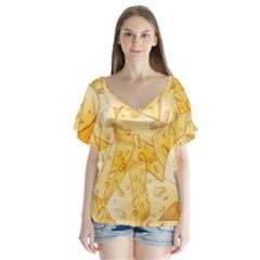 Cheese-slices-seamless-pattern-cartoon-style V-neck Flutter Sleeve Top by Ket1n9