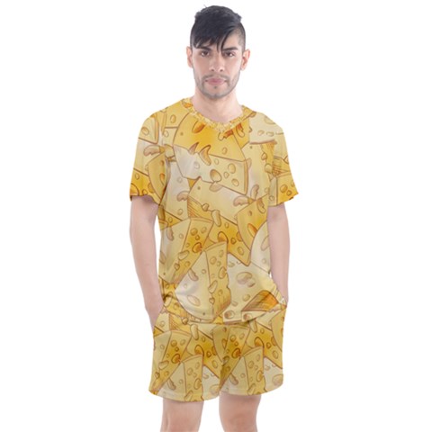 Cheese-slices-seamless-pattern-cartoon-style Men s Mesh T-shirt And Shorts Set by Ket1n9