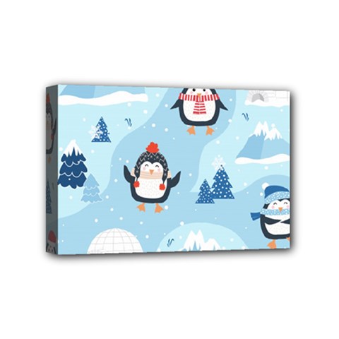 Christmas-seamless-pattern-with-penguin Mini Canvas 6  X 4  (stretched) by Grandong
