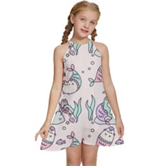 Cartoon Cat Cute Animal Design Drawing Illustration Kawaii Kids  Halter Collar Waist Tie Chiffon Dress by Grandong