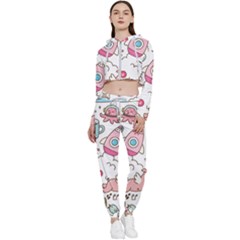 Set-kawaii-doodles -- Cropped Zip Up Lounge Set by Grandong