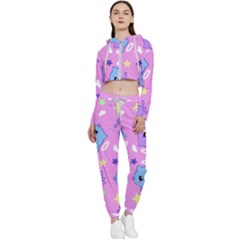 Seamless Pattern With Cute Kawaii Kittens Cropped Zip Up Lounge Set by Grandong