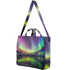Aurora Borealis Polar Northern Lights Natural Phenomenon North Night Mountains Square Shoulder Tote Bag by Grandong