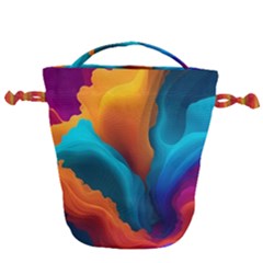 Colorful Fluid Art Abstract Modern Drawstring Bucket Bag by Ravend