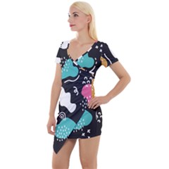 Art Pattern Design Background Print Short Sleeve Asymmetric Mini Dress by Vaneshop