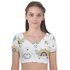 Art Pattern Design Wallpaper Background Print Velvet Short Sleeve Crop Top  by Vaneshop