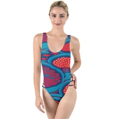 Vintage Ornate Mushroom Leafage Wallpaper High Leg Strappy Swimsuit by Vaneshop