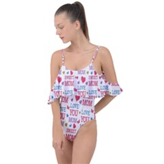 Love Mom Happy Mothers Day I Love Mom Graphic Drape Piece Swimsuit by Vaneshop