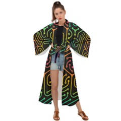 Circuit Hexagonal Geometric Pattern Background Pattern Maxi Kimono by Vaneshop