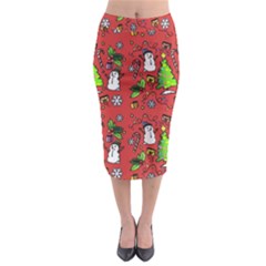Santa Snowman Gift Holiday Midi Pencil Skirt by Pakjumat
