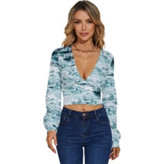 Ocean Wave Long Sleeve Deep-v Velour Top by Jack14