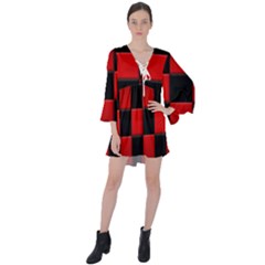 Black And Red Backgrounds- V-neck Flare Sleeve Mini Dress by Amaryn4rt