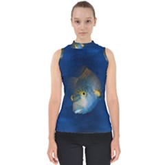 Fish Blue Animal Water Nature Mock Neck Shell Top by Amaryn4rt