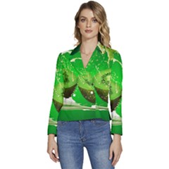 Kiwi Fruit Vitamins Healthy Cut Women s Long Sleeve Revers Collar Cropped Jacket by Amaryn4rt