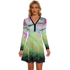 Forests Stunning Glimmer Paintings Sunlight Blooms Plants Love Seasons Traditional Art Flowers Sunsh Long Sleeve Deep V Mini Dress  by Amaryn4rt