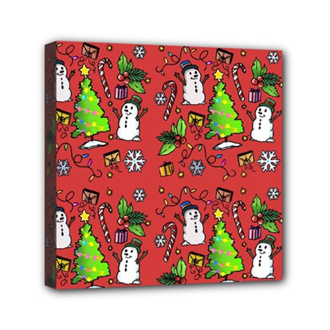 Santa Snowman Gift Holiday Christmas Cartoon Mini Canvas 6  X 6  (stretched) by Amaryn4rt