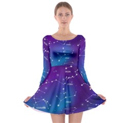 Realistic-night-sky-poster-with-constellations Long Sleeve Skater Dress by Amaryn4rt