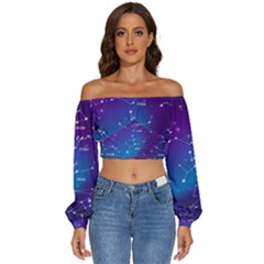 Realistic-night-sky-poster-with-constellations Long Sleeve Crinkled Weave Crop Top by Amaryn4rt