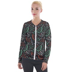 Seamless-vector-pattern-with-watermelons-mint -- Velvet Zip Up Jacket by Amaryn4rt